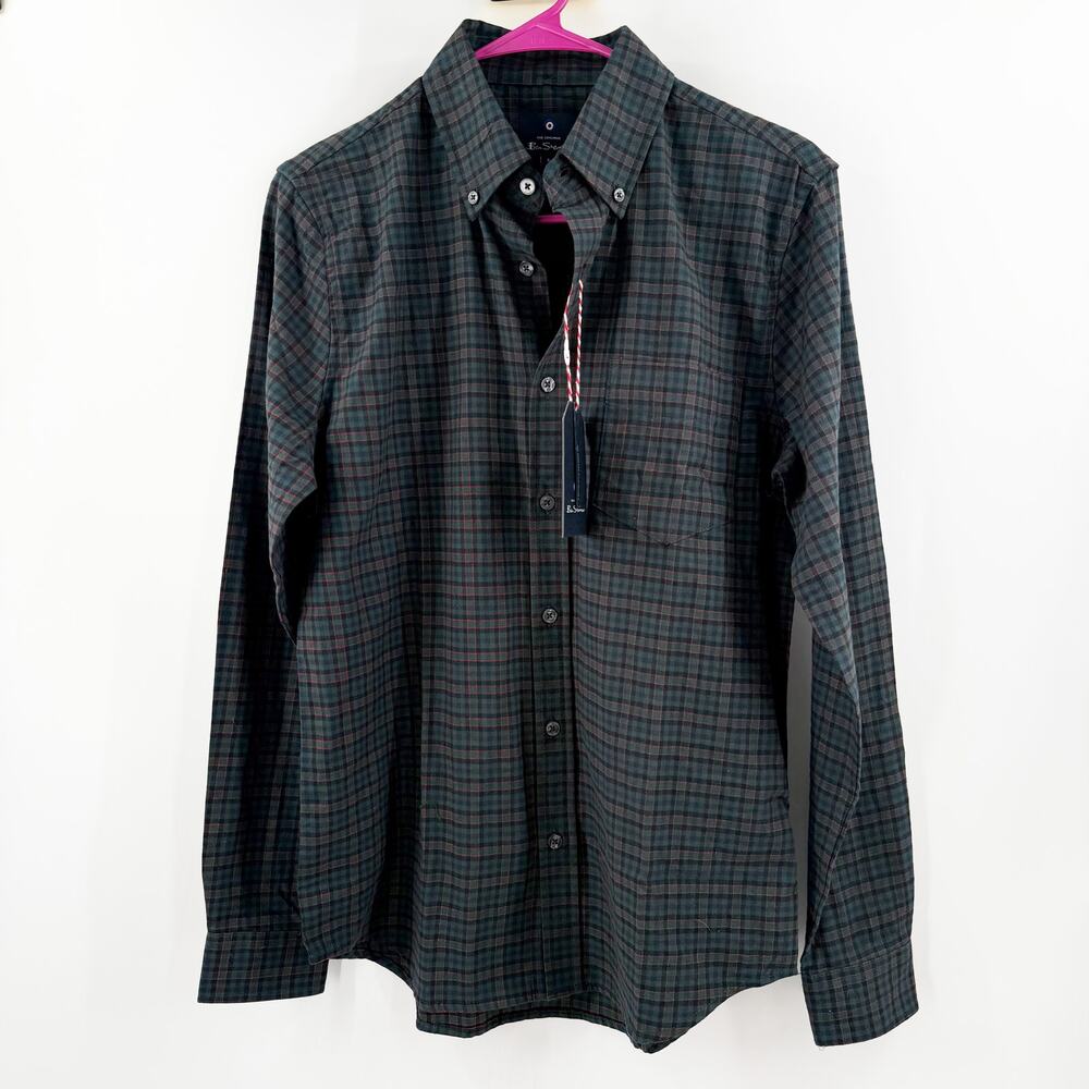 Ben Sherman Shirt Mens Small NWT Long Sleeve Button Plaid Spruce Check Flannel
